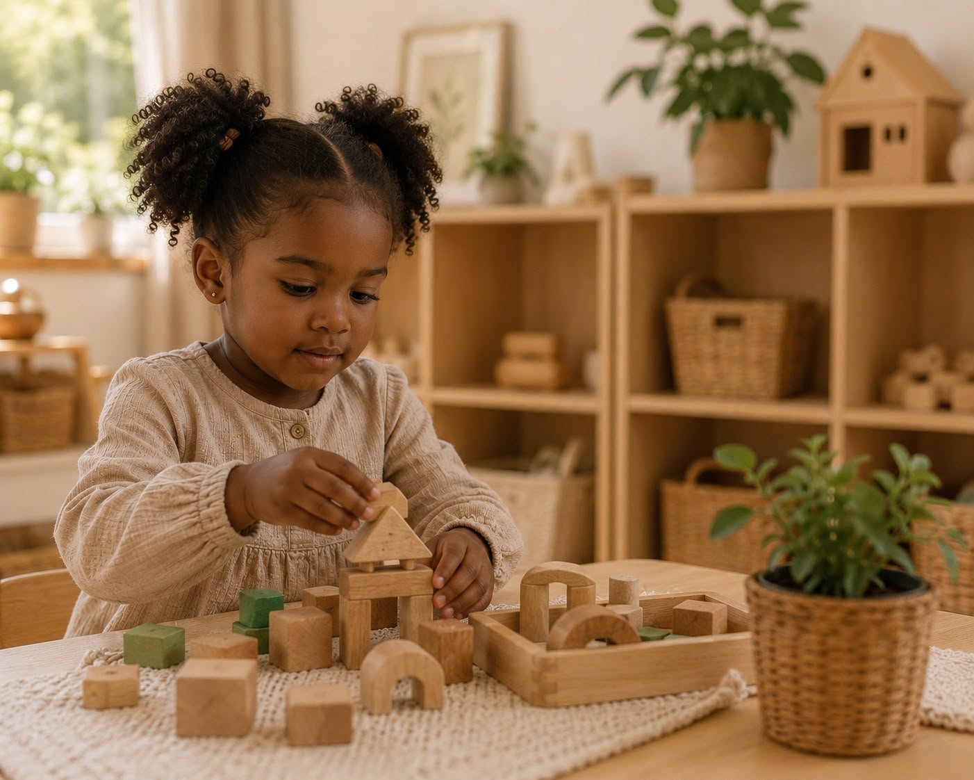 Child exploring with natural play materials
